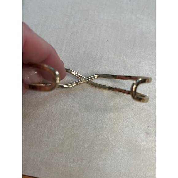 Gold-Tone Open Cuff Bracelet With Twisted Double Band Design 2.5" Diameter - Picture 5 of 11